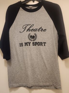 Grey and Black 'Theatre Is My Sport' Raglan Shirt, Medium